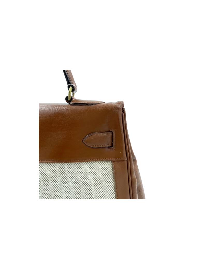 Kelly 32 HERMES toile et cuir beige Vintage 
