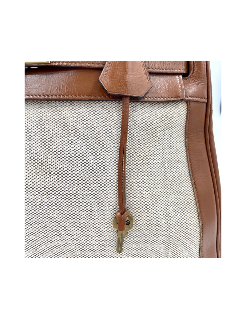 Kelly 32 HERMES toile et cuir beige Vintage 