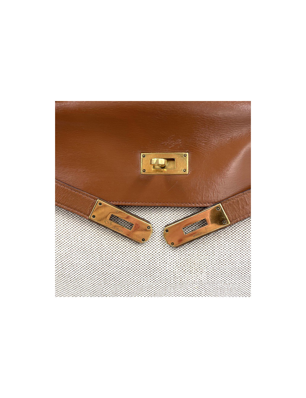 Kelly 32 HERMES toile et cuir beige Vintage 