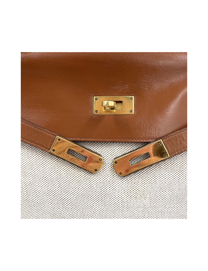 Kelly 32 HERMES toile et cuir beige Vintage 