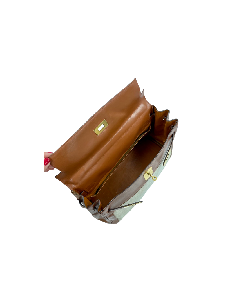 Kelly 32 HERMES toile et cuir beige Vintage 