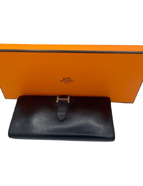 Portefeuille HERMES  cuir box noir