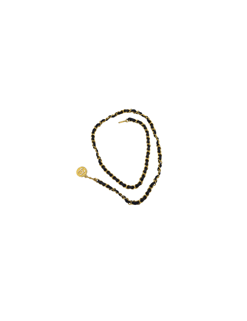 Ceinture CHANEL chaine dorée et cuir noir Vintage