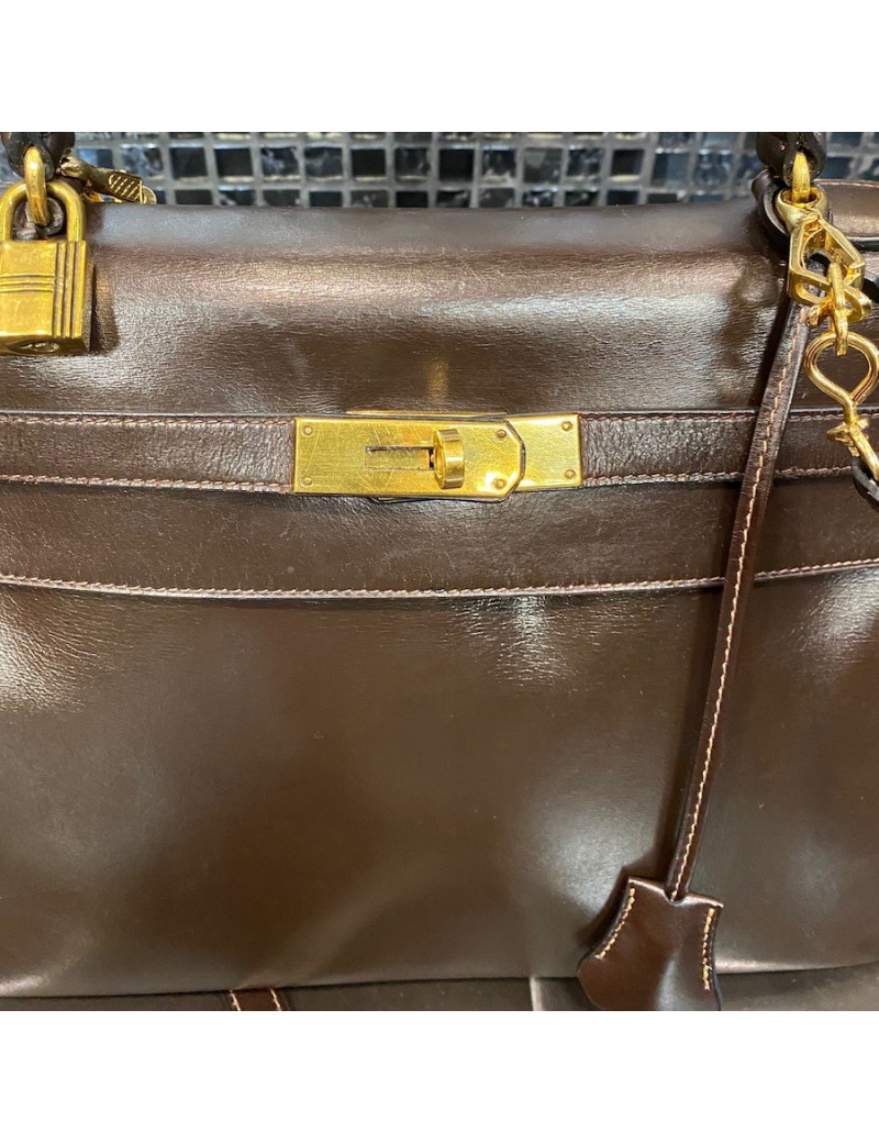Sac Kelly 32 Hermes marron vintage