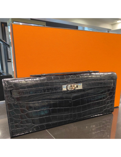 Kelly pochette HERMES, crocodile du Nil noir