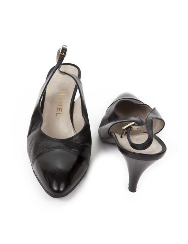 Sandales CHANEL T 9.5 (40.5) cuir d'agneau noir