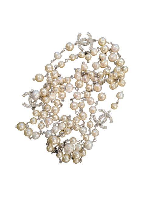 Sautoir CHANEL perles nacrées et strass 