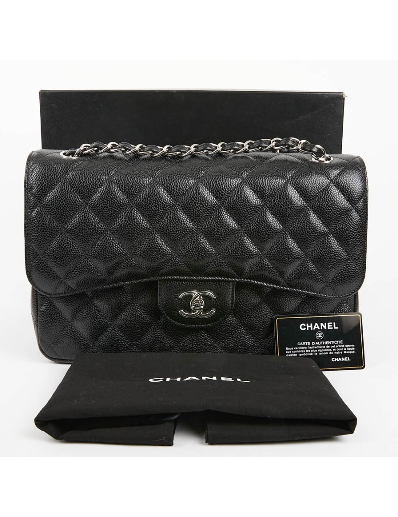 Sac Jumbo CHANEL en cuir grainé noir