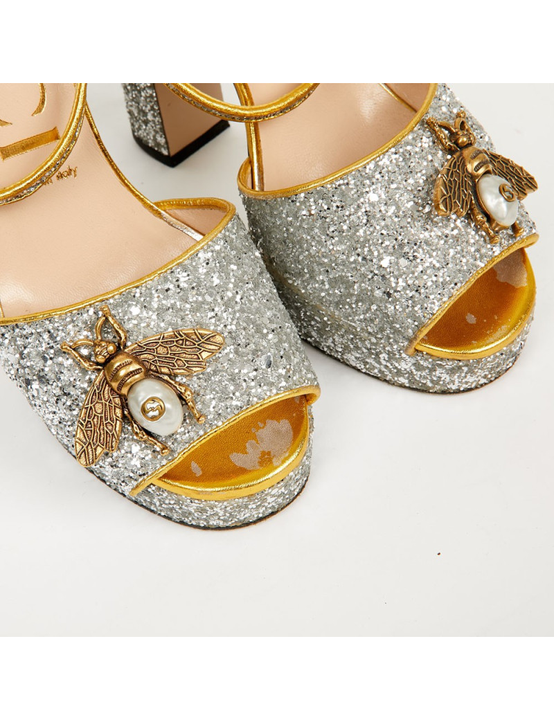 Sandales GUCCI T 38,5 brillantes argent