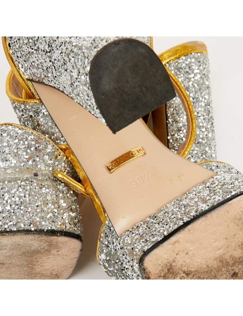 Sandales GUCCI T 38,5 brillantes argent