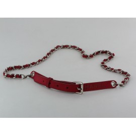 CHANEL chain and red leather belt