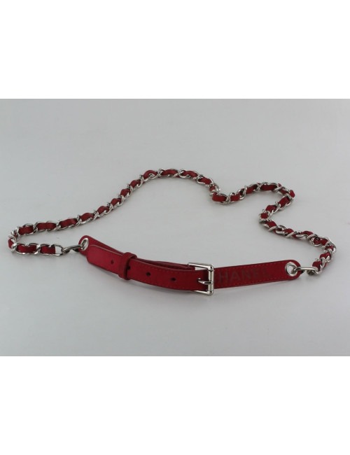 ceinture CHANEL chaîne et cuir rouge