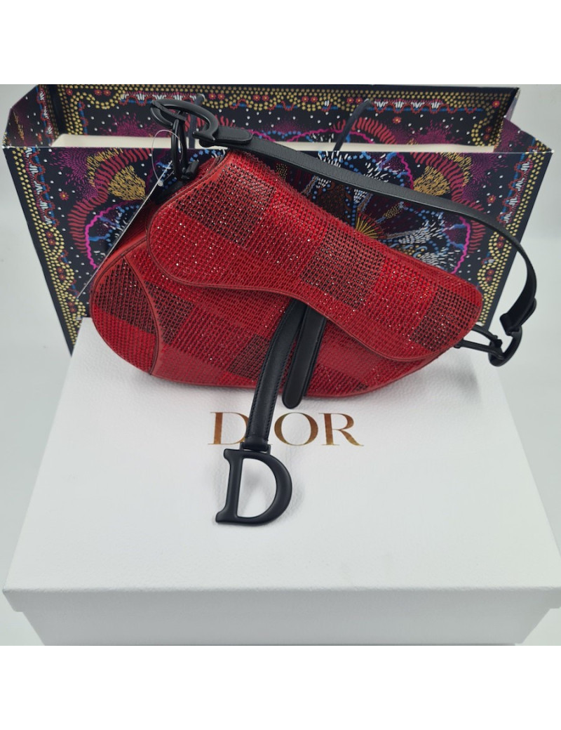 DIOR Saddle bag Limited edition red and black rhinestones