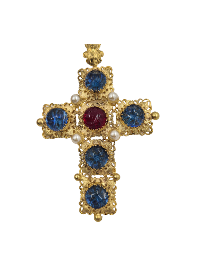 Sautoir Croix Marguerite de Valois Couture saphir rubis