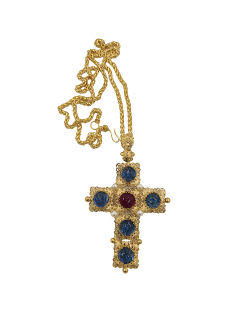 Sautoir Croix Marguerite de Valois Couture saphir rubis