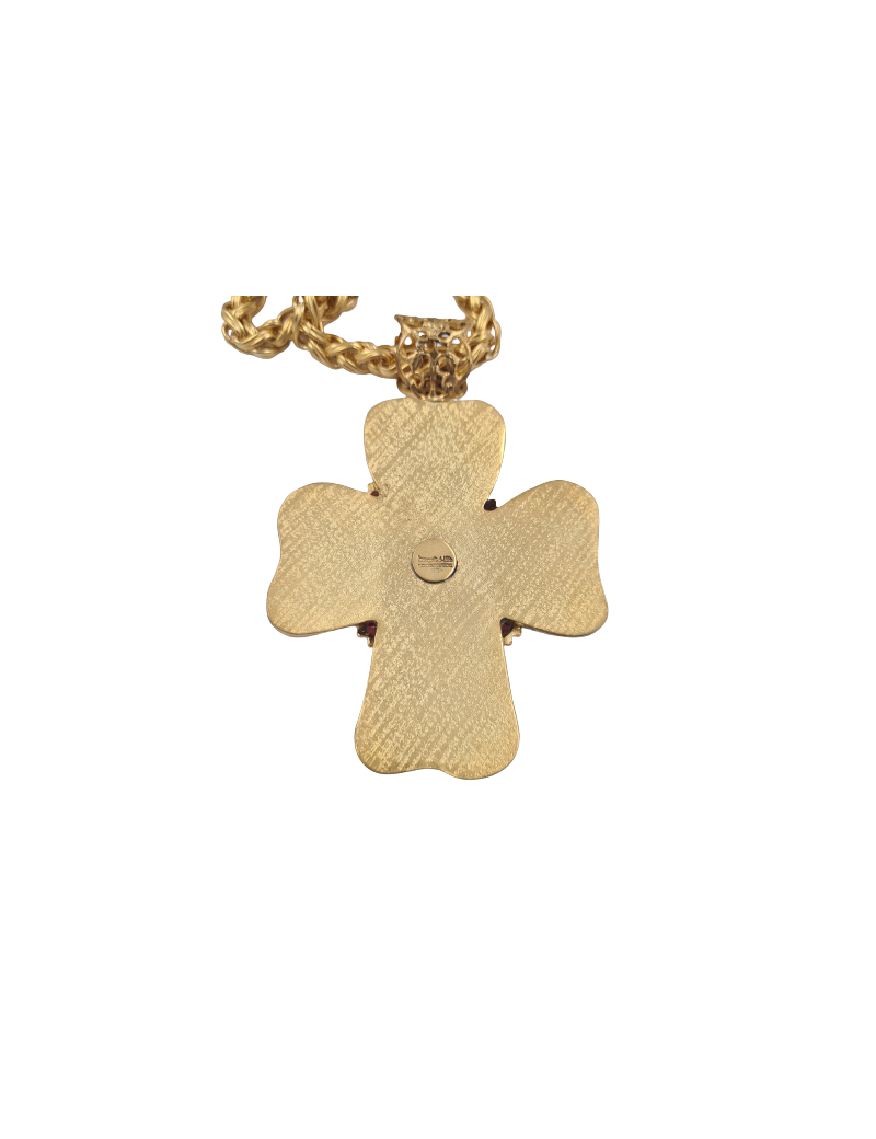 Sautoir Croix Marguerite de Valois Couture turquoise corail