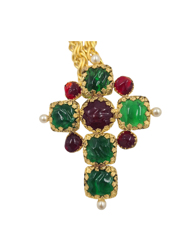 Sautoir croix Marguerite de Valois couture emeurode rubis