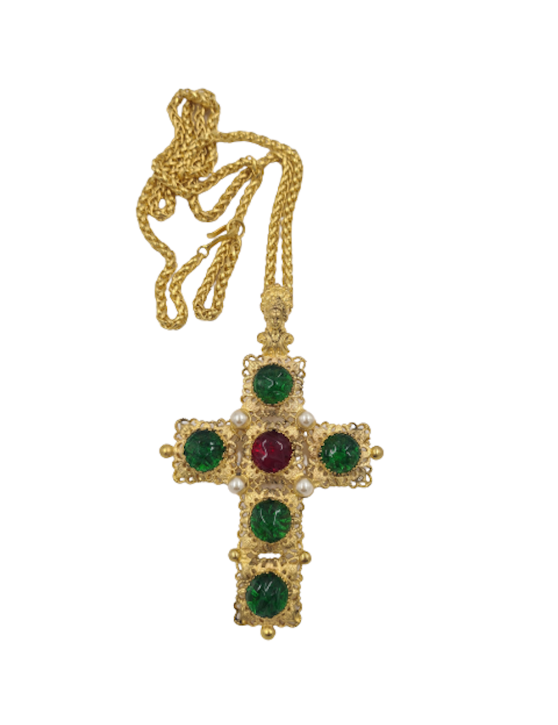 Sautoir croix Marguerite de Valois couture emeurode rubis