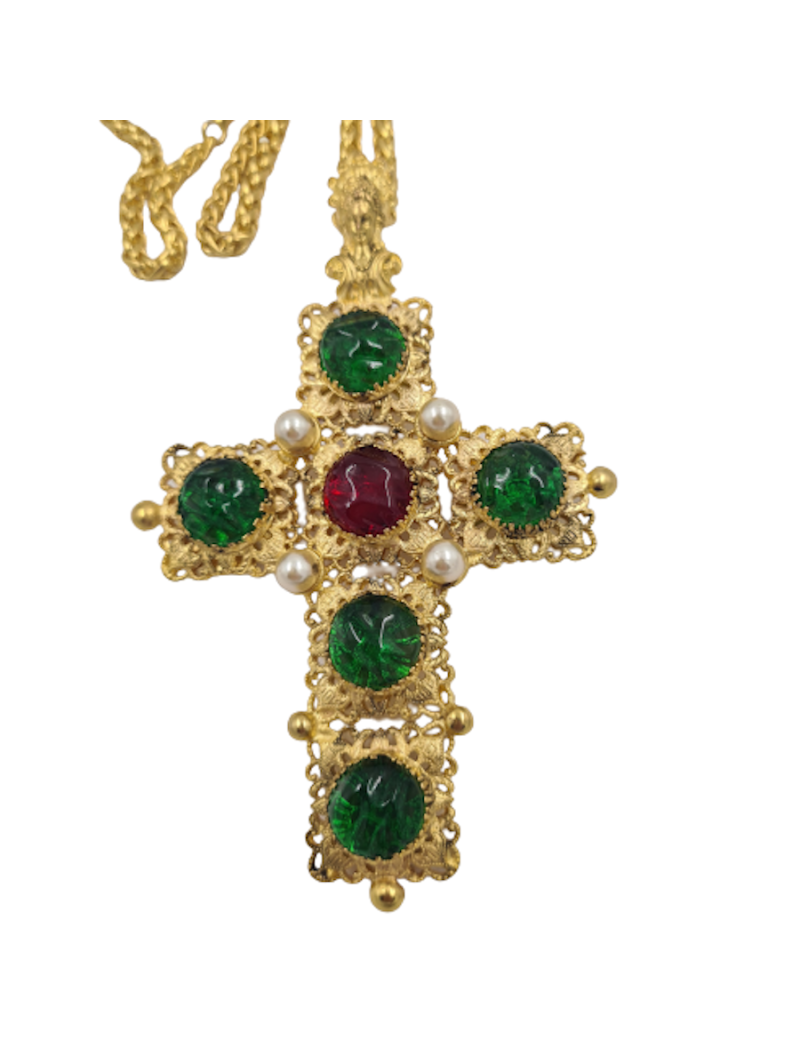 Sautoir croix Marguerite de Valois couture emeurode rubis