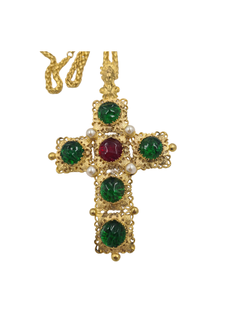 Sautoir croix Marguerite de Valois couture emeurode rubis