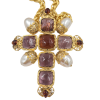 Sautoir croix Marguerite de Valois topaze améthyste perles nacées