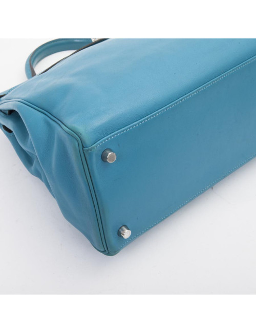 Sac HERMES Kelly II 35 en cuir de veau swift bleu izmir avec bandoulière