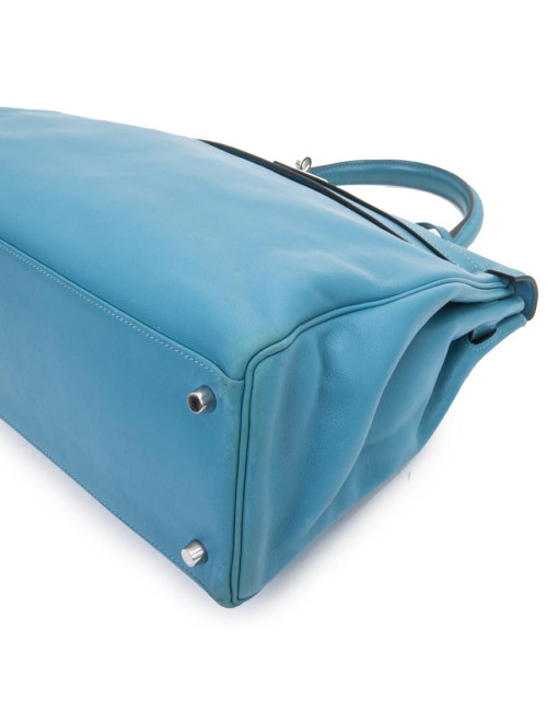 Sac HERMES Kelly II 35 en cuir de veau swift bleu izmir avec bandoulière