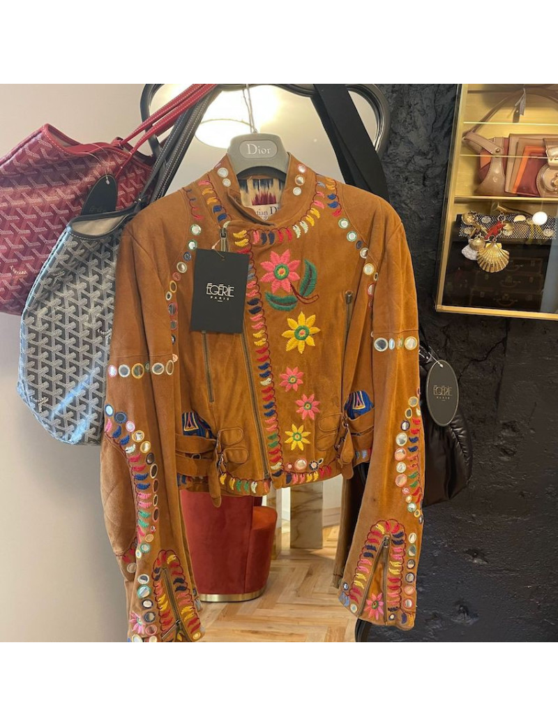 Blouson DIOR J GALLIANO veau velours brodé