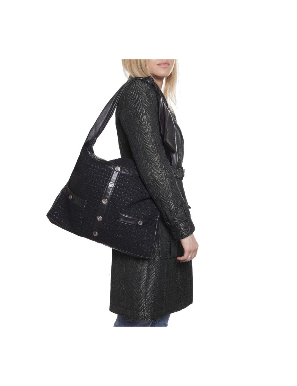 Sac CHANEL Girl en tweed noir et brillants 
