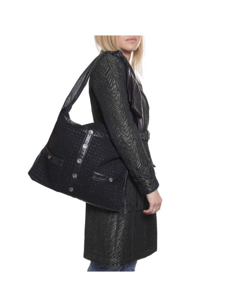 Sac CHANEL Girl en tweed noir et brillants 