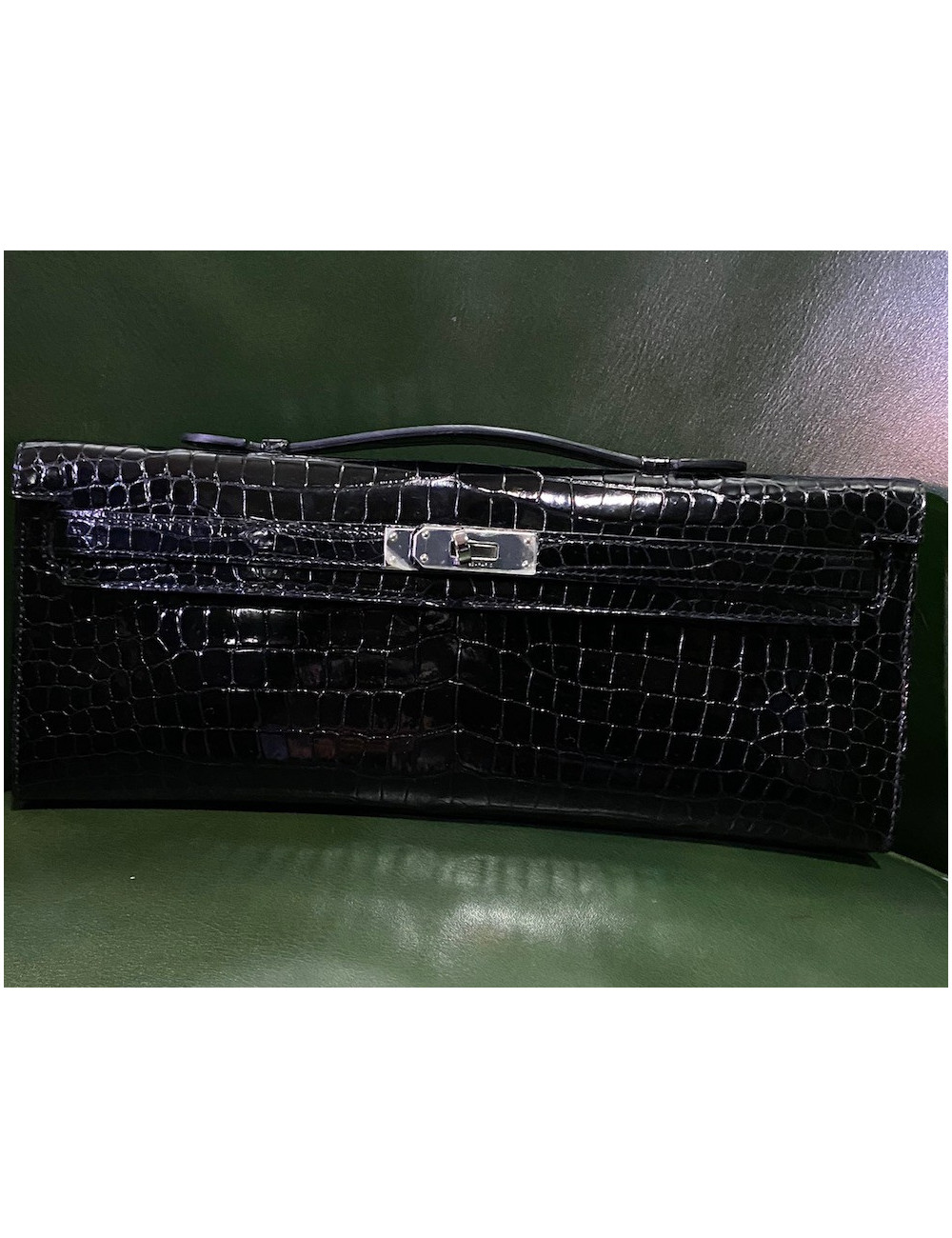 HERMES Kelly cut black Porosus crocodile