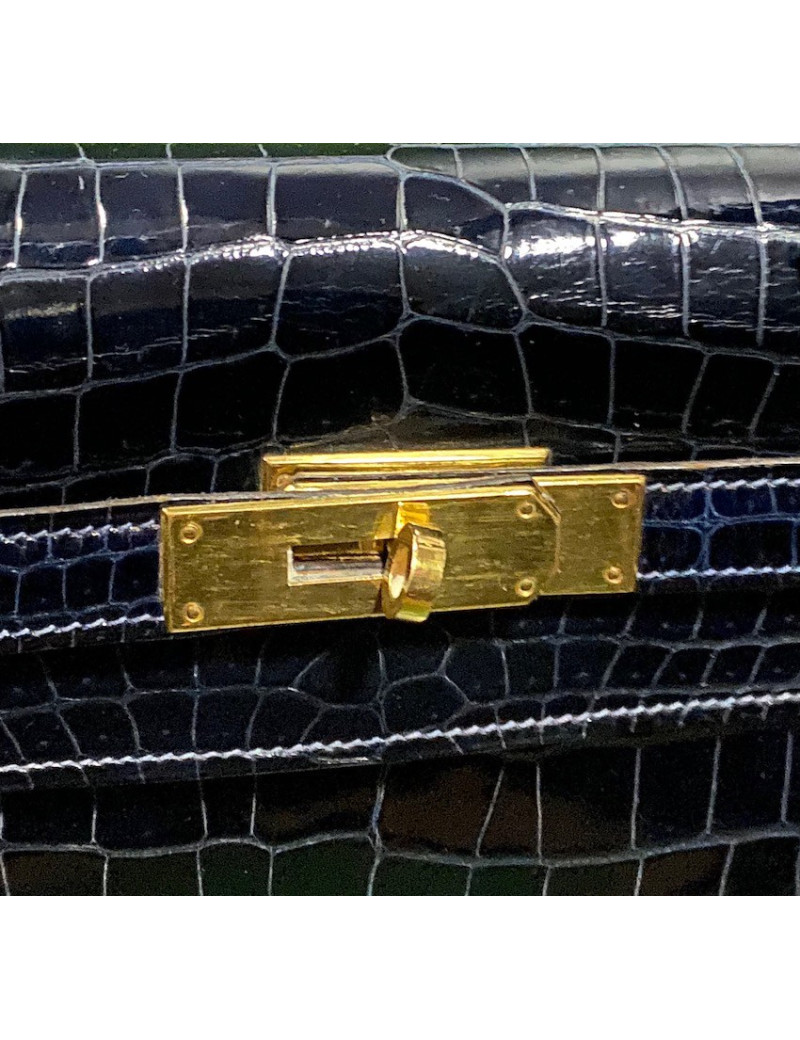 Kelly 28 HERMES crocodile porosus bleu nuit