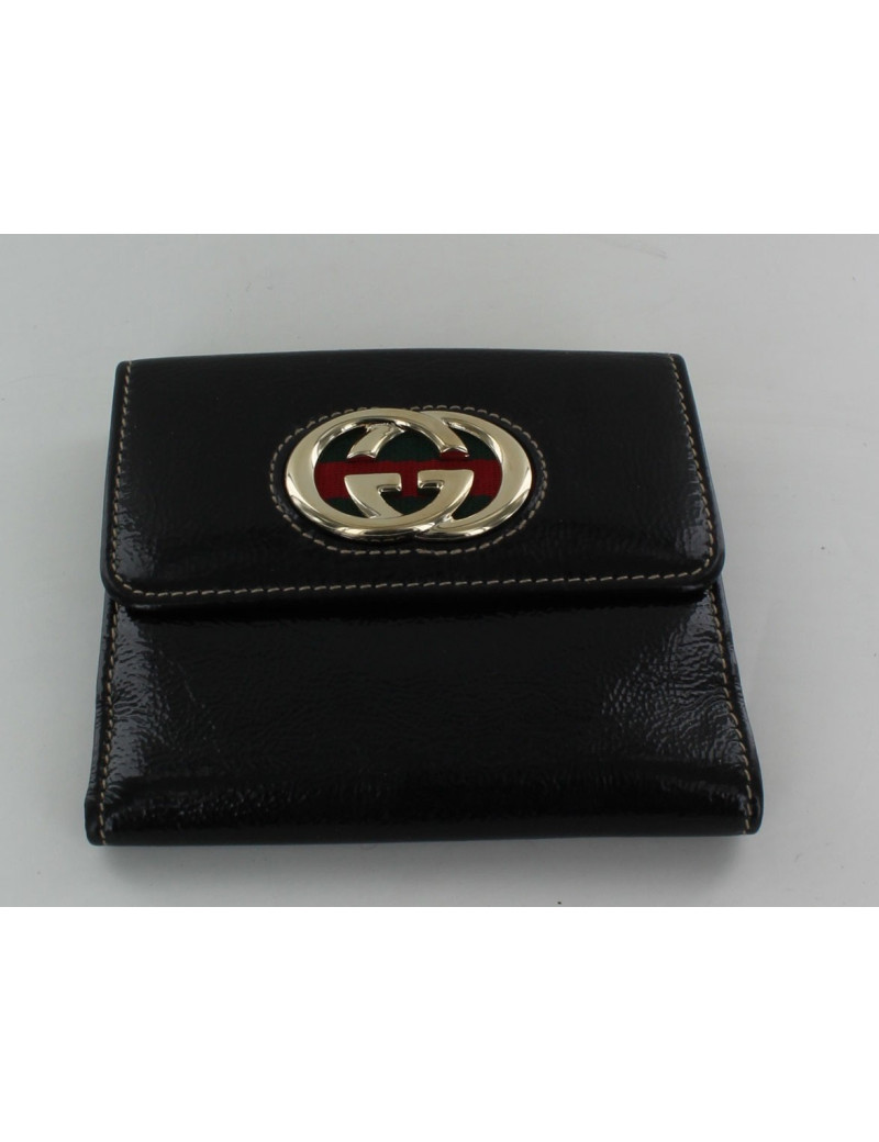 Porte monnaie GUCCI  cuir vernis noir