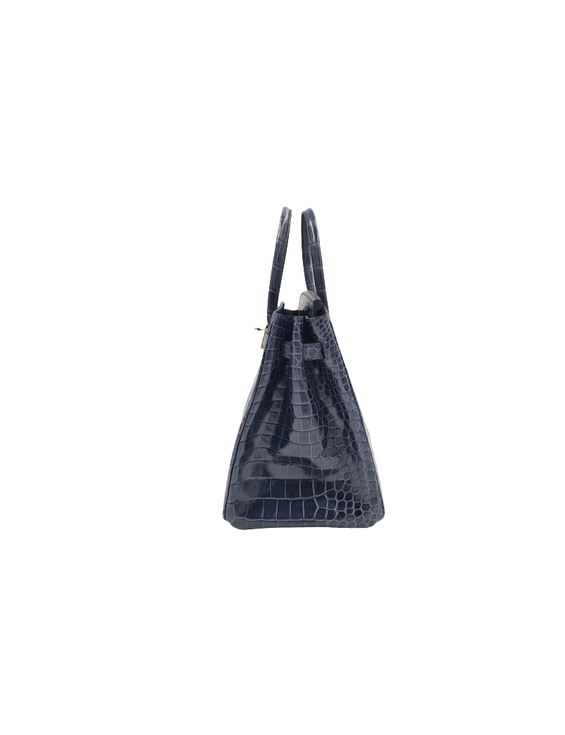 Birkin 35 HERMES Porosus bleu marine