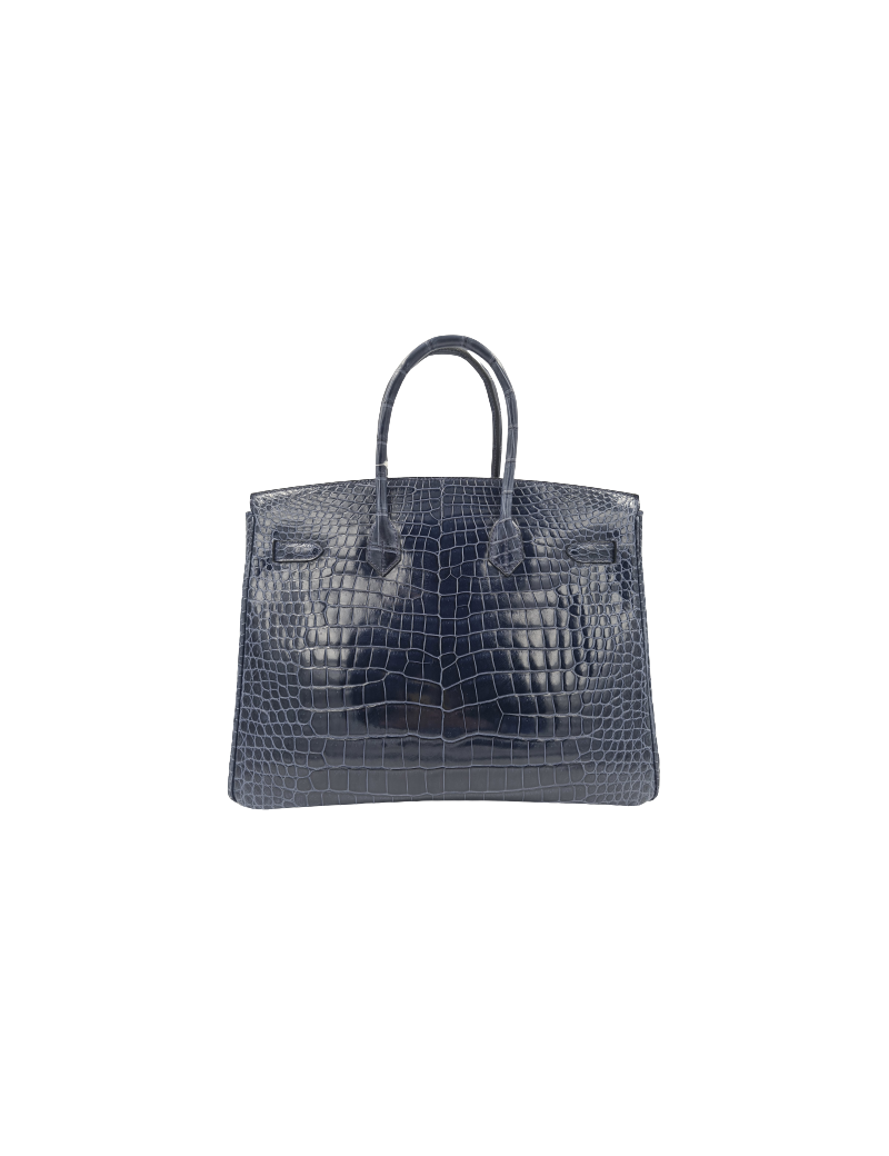 Birkin 35 HERMES Porosus bleu marine
