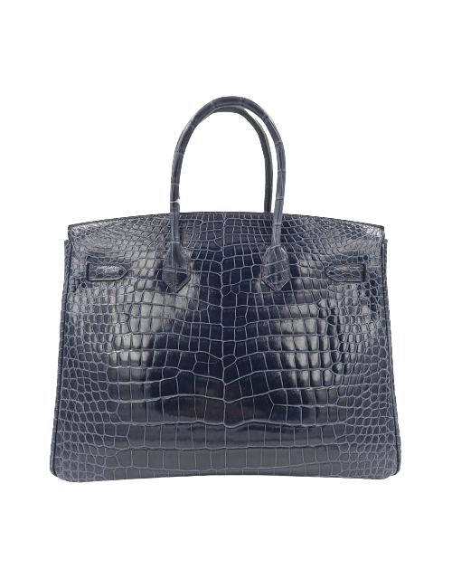 Birkin 35 HERMES Porosus bleu marine