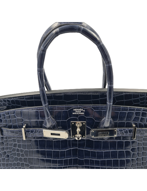 Birkin 35 HERMES Porosus bleu marine