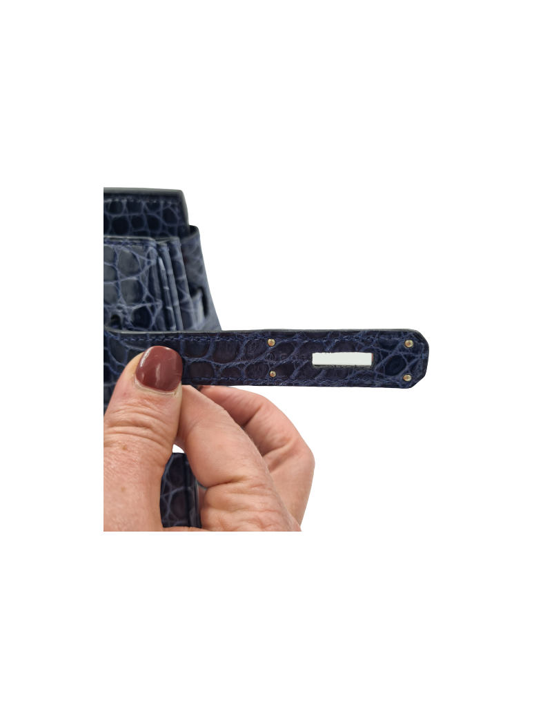 Birkin 35 HERMES Porosus bleu marine