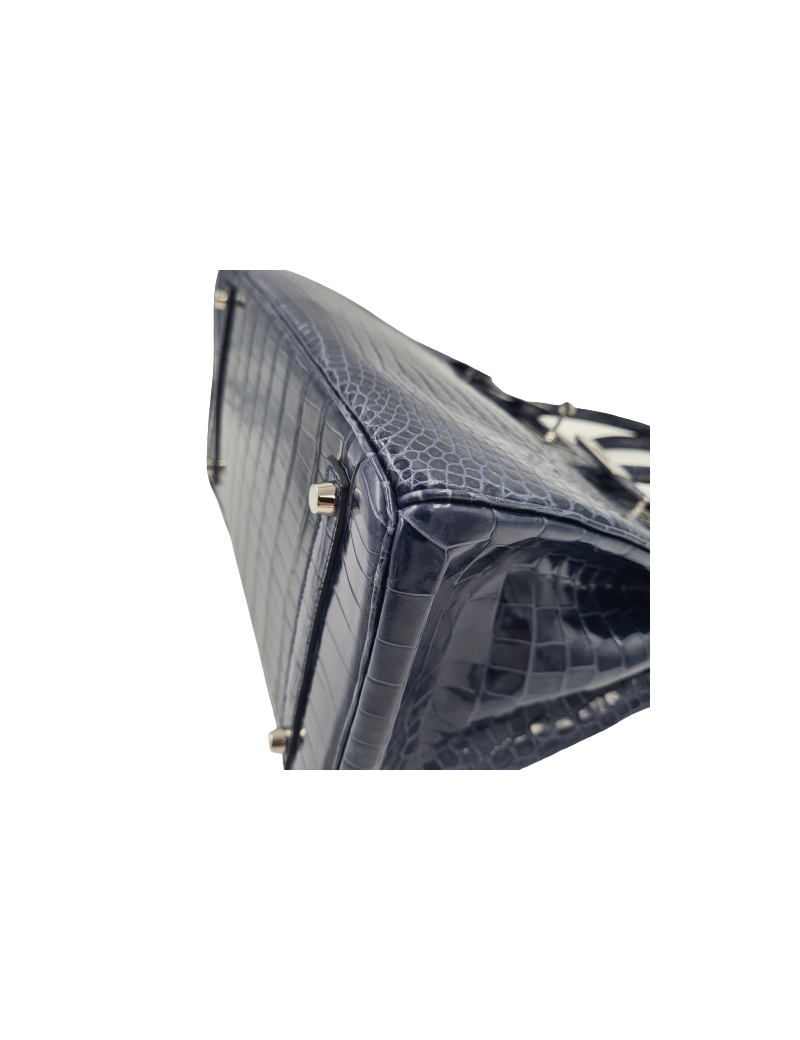 Birkin 35 HERMES Porosus bleu marine