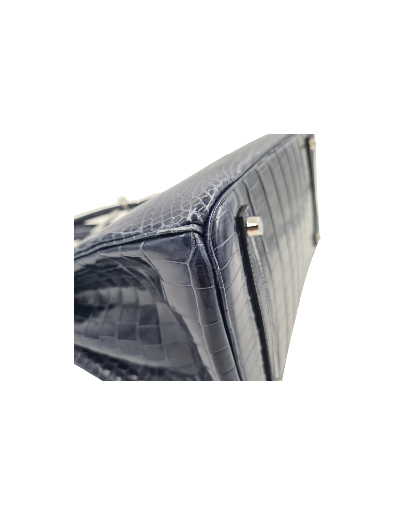 Birkin 35 HERMES Porosus bleu marine