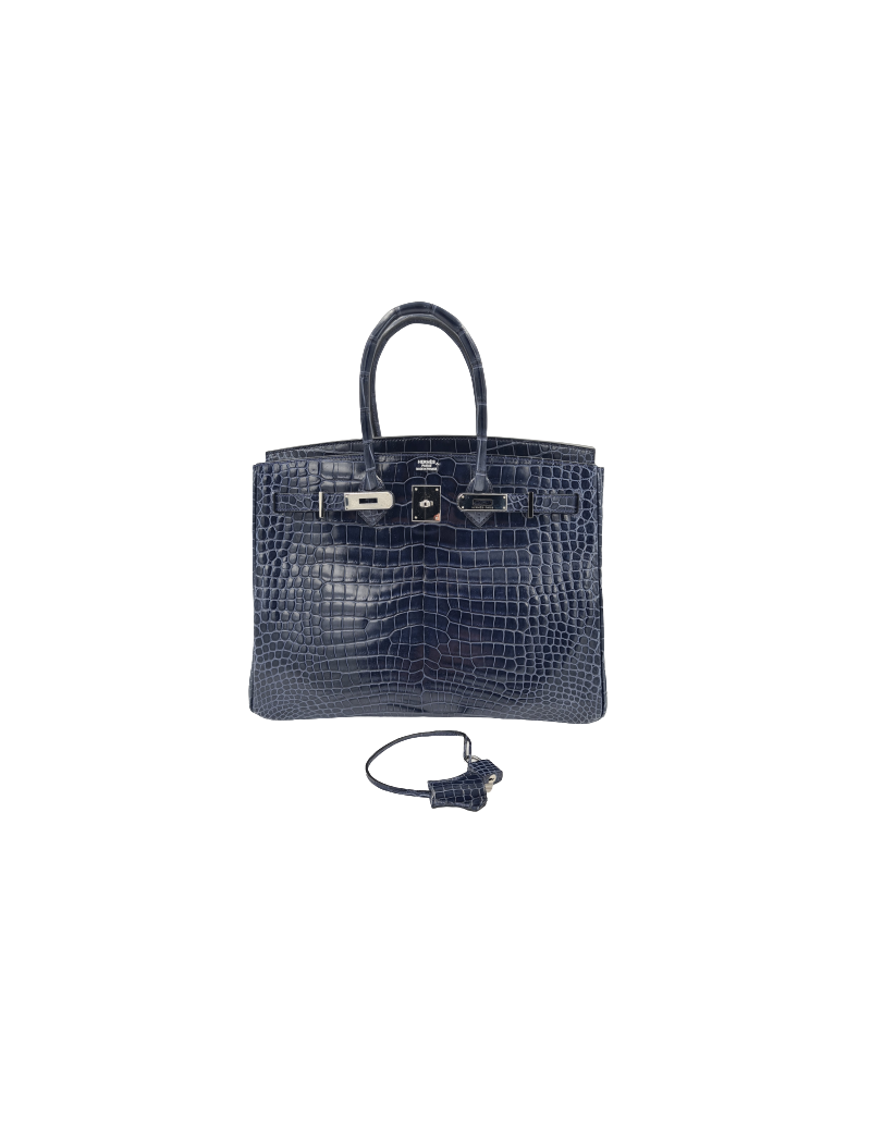 Birkin 35 HERMES Porosus bleu marine