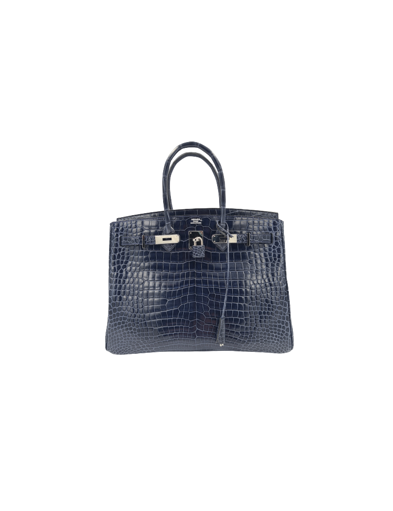 Birkin 35 HERMES Porosus bleu marine