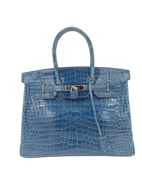 Birkin 35 HEMES crocodile Porosus bleu Mykonos