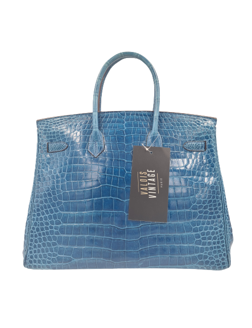 Birkin 35 HEMES crocodile Porosus bleu Mykonos