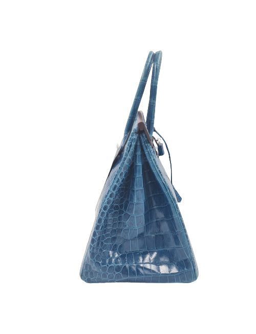 Birkin 35 HEMES crocodile Porosus bleu Mykonos