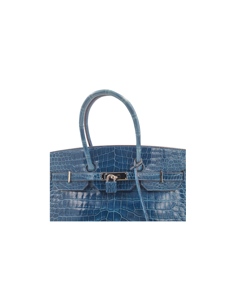 Birkin 35 HEMES crocodile Porosus bleu Mykonos
