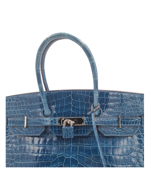 Birkin 35 HEMES crocodile Porosus bleu Mykonos