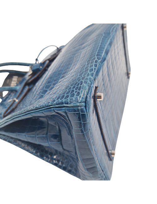 Birkin 35 HEMES crocodile Porosus bleu Mykonos
