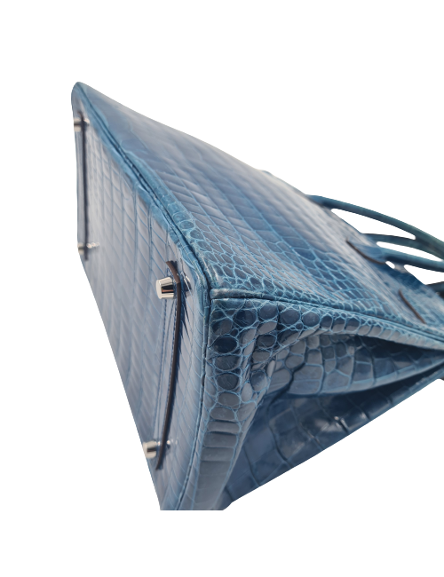 Birkin 35 HEMES crocodile Porosus bleu Mykonos