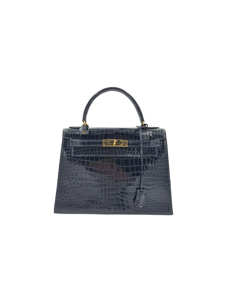 Kelly 28 HERMES crocodile porosus bleu nuit